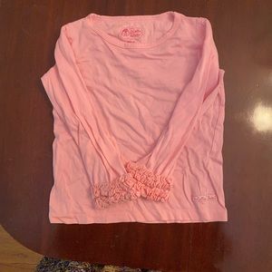 Pink Ruffle Butts long sleeve top. Ruffles at bottom of sleeve. Size 6.
